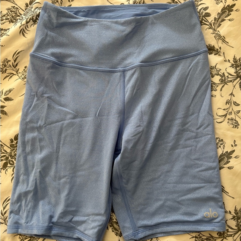 ALO Light Blue Shimmer high-waisted shorts